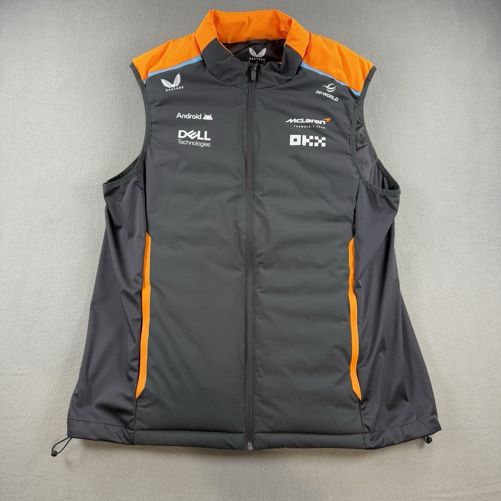 McLaren Castore Hybrid Gilet F1 Team 2024 Full Zip Vest Black Orange Size XL